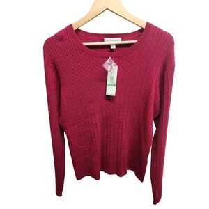 David Brooks Womens L Red Cable Knit Long Sleeve Silk Cashmere Blend Sweater‎
